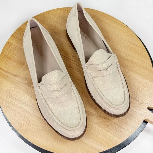 Vionic Waverly Leather Penny Loafers Cream Gold Shimmer 8 - Picture 4 of 11